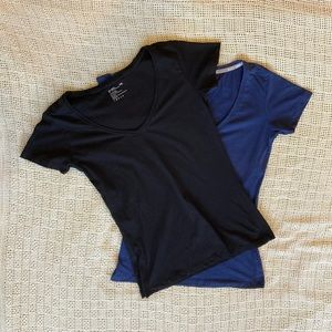 TWO Pact Organic Cotton V-neck Tee Shirts: 1 Black, 1 Dark Blue, Small, NWOT